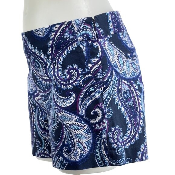 BANANA REPUBLIC Womens Shorts Blue Paisley Cotton Stretch Band-less Waist Size 4 - Picture 3 of 9